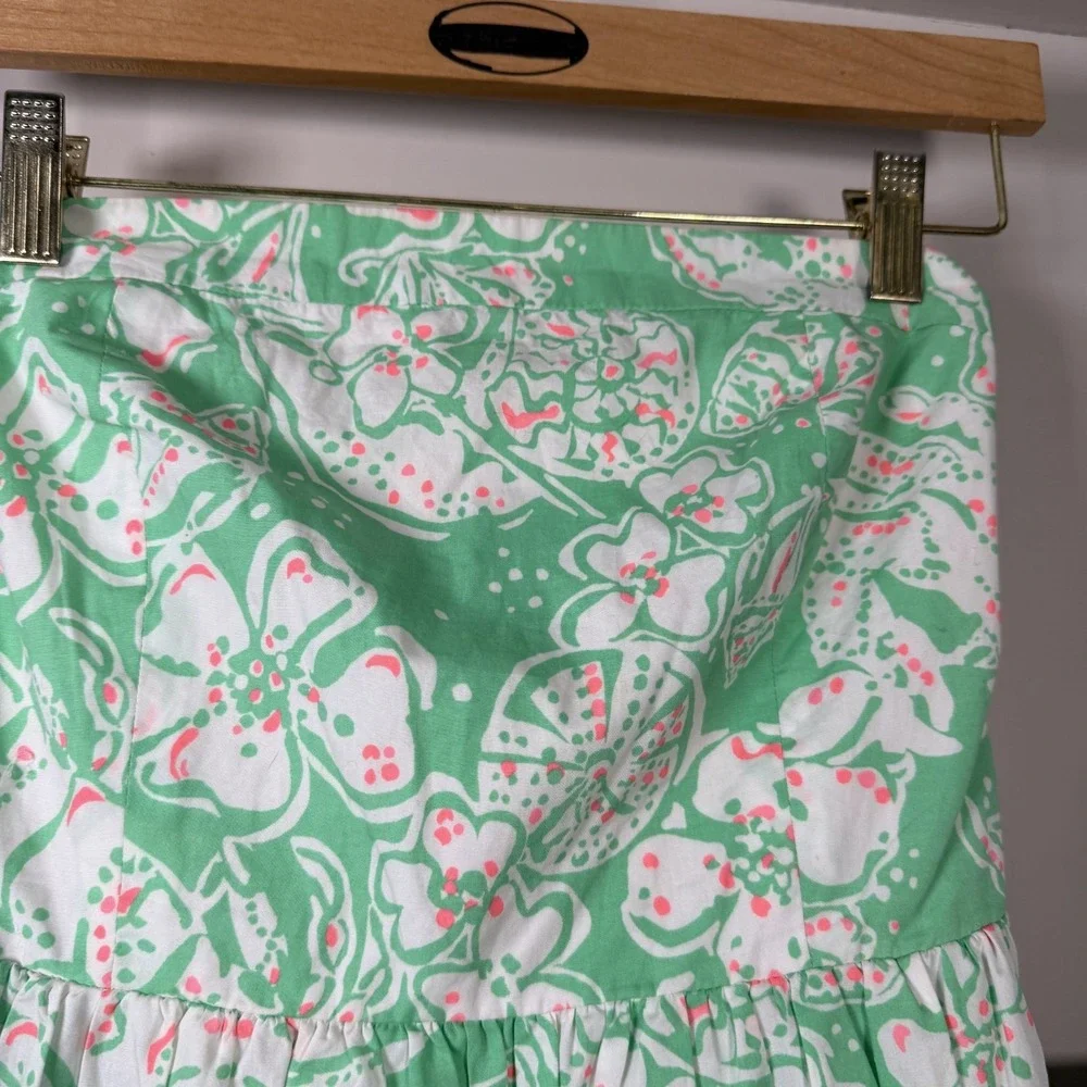 Lilly Pulitzer Strapless Dress Women's XS Green Floral Print Smocked Pleated - Picture 3 of 16